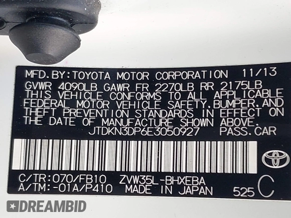 2014 Toyota Prius z VIN JTDKN3DP6E3050927, wystawiony jako IAAI lot #41871777 z przebiegiem 155 040 mil mil oraz . Historia ofert i sprzedaży dostępna na DreamBid. Obrazek 9.