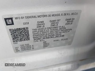 2019 Chevrolet Trax LS with VIN 3GNCJKSB3KL261348, listed as a IAAI auction lot 41933143 with 58,202 mi miles. Bid and sale history available at carsss.com. Image 9.