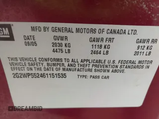 2006 Pontiac Grand Prix z VIN 2G2WP552461151535, wystawiony jako IAAI lot #41963094 z przebiegiem 127 856 mil mil oraz . Historia ofert i sprzedaży dostępna na DreamBid. Obrazek 9.