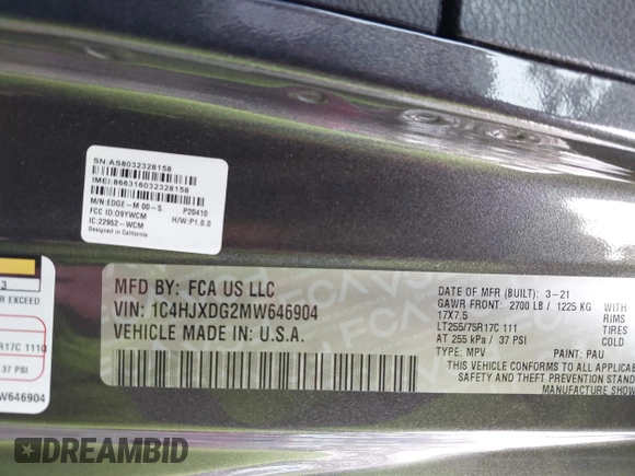 2021 Jeep Wrangler Unlimited Willys с VIN 1C4HJXDG2MW646904, выставлен на аукционе IAAI как лот 42267506 с пробегом 55 530 миль миль и . История ставок и продаж доступна на DreamBid. Изображение 9.