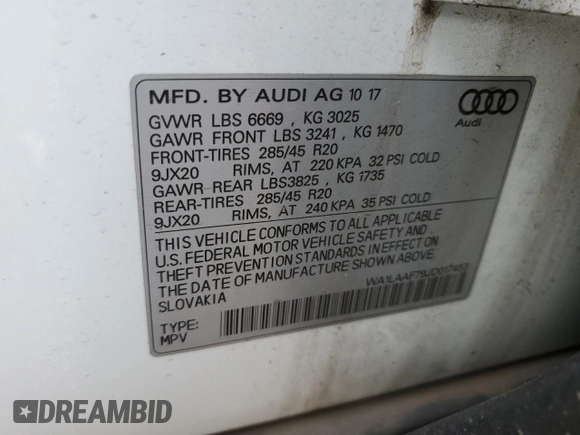 2018 Audi Q7 Premium Plus with VIN WA1LAAF79JD017453, listed as a Copart auction lot 53078955 with 57,654 mi miles and Salvage Title. Bid and sale history available at carsss.com. Image 13.