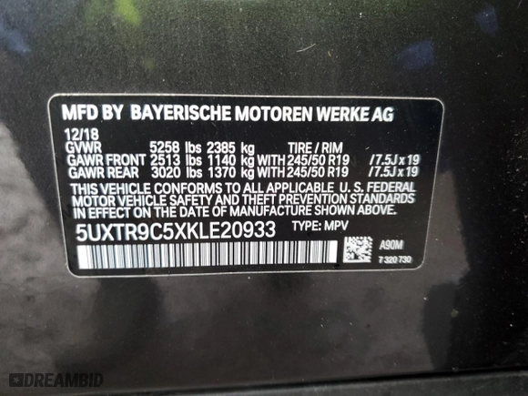 2019 BMW X3 xDrive30i with VIN 5UXTR9C5XKLE20933, listed as a Copart auction lot 49104275 with 64,799 mi miles and Salvage Title. Bid and sale history available at carsss.com. Image 14.