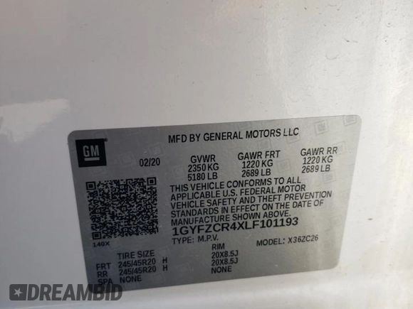 2020 Cadillac XT4 FWD Premium Luxury with VIN 1GYFZCR4XLF101193, listed as a Copart auction lot 59968145 with 135,218 mi miles and Salvage title. Bid and sale history available at DreamBid. Image 13.