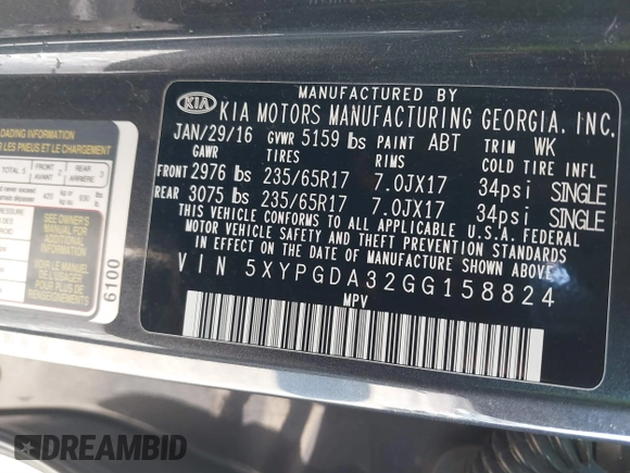 2016 Kia Sorento LX with VIN 5XYPGDA32GG158824, listed as a IAAI auction lot 38800051 with 82,195 mi miles. Bid and sale history available at carsss.com. Image 9.