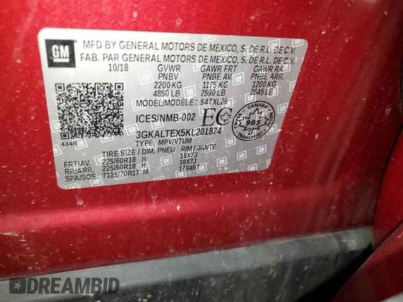 2019 GMC Terrain SLE with VIN 3GKALTEX5KL201874, listed as a Copart auction lot 45279715 with 112,892 mi miles and Salvage Title. Bid and sale history available at carsss.com. Image 13.