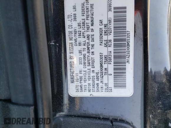2011 Nissan 370Z Touring z VIN JN1AZ4EHXBM553057, wystawiony jako Copart lot #58557165 z przebiegiem 110 714 mil mil oraz Szkoda całkowita • Salvage title. Historia ofert i sprzedaży dostępna na DreamBid. Obrazek 12.
