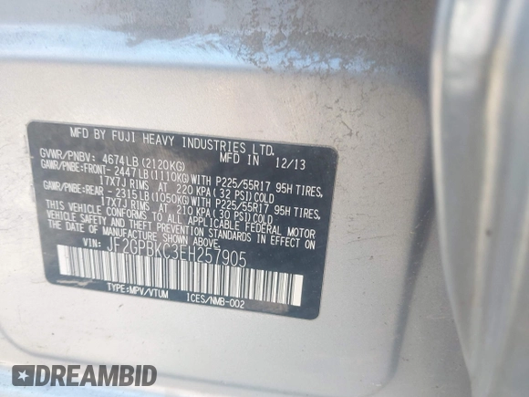 2014 Subaru Crosstrek Touring z VIN JF2GPBKC3EH257905, wystawiony jako IAAI lot #42073097 z przebiegiem 156 206 mil mil oraz . Historia ofert i sprzedaży dostępna na DreamBid. Obrazek 9.