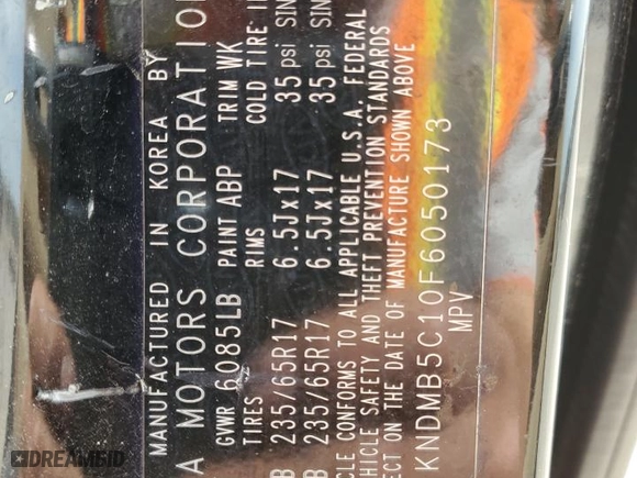 2015 Kia Sedona LX with VIN KNDMB5C10F6050173, listed as a Copart auction lot 49390865 with NaN miles and Salvage Title. Bid and sale history available at carsss.com. Image 14.