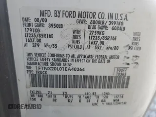 2001 Ford Super Duty F-250 XL with VIN 1FTNX20L01EA40364, listed as a Copart auction lot 74756234 with 244,584 mi miles and Salvage Title. Bid and sale history available at carsss.com. Image 12.