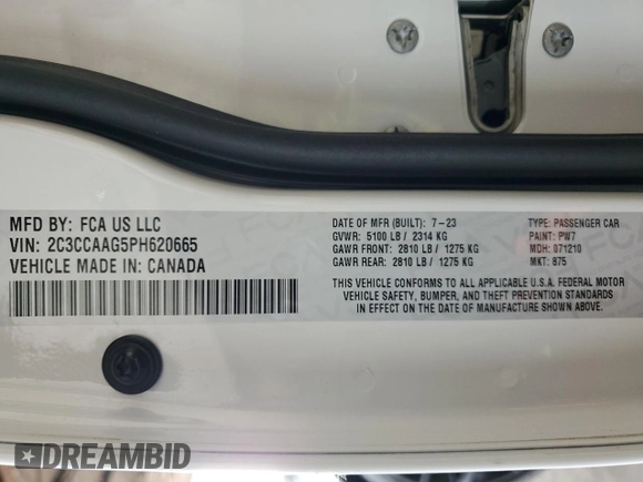 2023 Chrysler 300 Touring with VIN 2C3CCAAG5PH620665, listed as a Copart auction lot 85585484 with 18,331 mi miles and Salvage Title. Bid and sale history available at DreamBid. Image 12.
