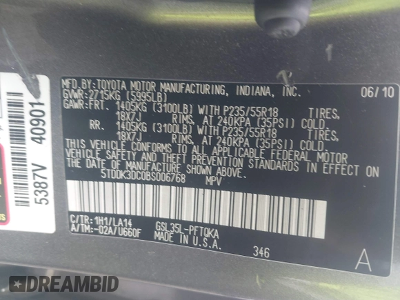 2011 Toyota Sienna XLE z VIN 5TDDK3DC0BS006768, wystawiony jako IAAI lot #42279275 z przebiegiem 172 856 mil mil oraz . Historia ofert i sprzedaży dostępna na DreamBid. Obrazek 9.