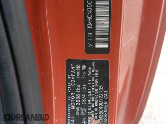 2009 Hyundai Accent Auto SE with VIN KMHCN36C49U122105, listed as a Copart auction lot 44187715 with 162,562 mi miles and Salvage Title. Bid and sale history available at carsss.com. Image 12.