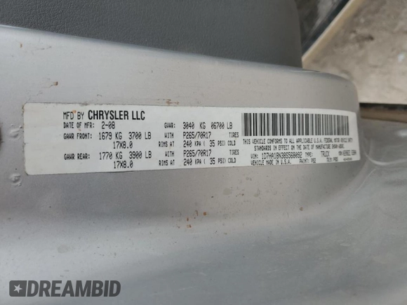 2008 Dodge 1500 SLT z VIN 1D7HA18N38S568092, wystawiony jako Copart lot #51118865 z przebiegiem 156 240 mil mil oraz Szkoda całkowita • Salvage title. Historia ofert i sprzedaży dostępna na DreamBid. Obrazek 14.