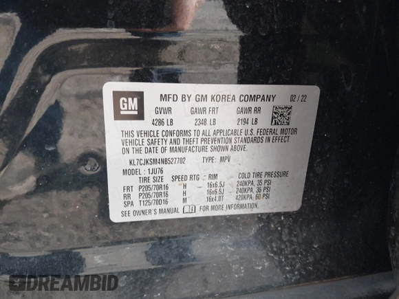 2022 Chevrolet Trax LS z VIN KL7CJKSM4NB527702, wystawiony jako IAAI lot #41339416 z przebiegiem 52 934 mil mil oraz . Historia ofert i sprzedaży dostępna na DreamBid. Obrazek 9.