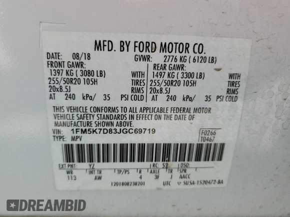 2018 Ford Explorer XLT z VIN 1FM5K7D83JGC69719, wystawiony jako Copart lot #54433405 z przebiegiem 84 581 mil mil oraz Szkoda całkowita • Salvage title. Historia ofert i sprzedaży dostępna na DreamBid. Obrazek 13.