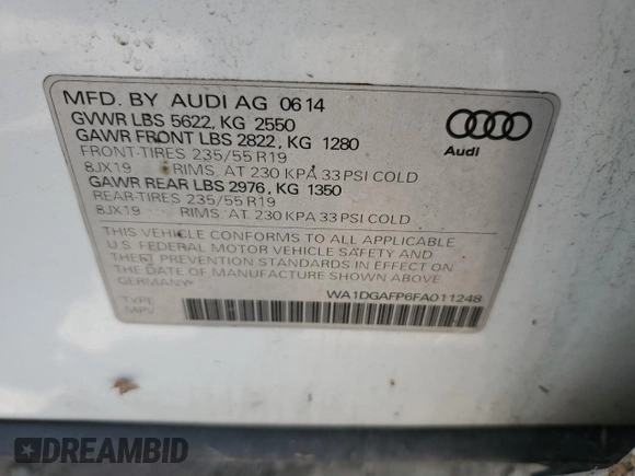 2015 Audi Q5 Premium Plus z VIN WA1DGAFP6FA011248, wystawiony jako Copart lot #59748595 z przebiegiem 190 070 mil mil oraz Czysty tytuł • Clean title. Historia ofert i sprzedaży dostępna na DreamBid. Obrazek 13.