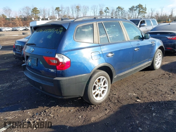 2004 BMW X3 2.5i with VIN WBXPA73454WC43220, listed as a IAAI auction lot 41431030 with 999,999 mi miles. Bid and sale history available at carsss.com. Image 4.