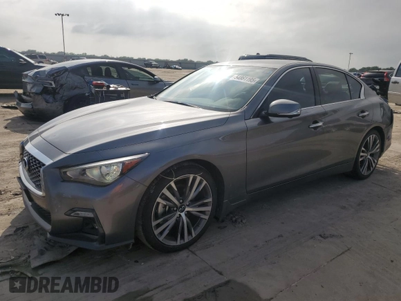 2021 Infiniti Q50 Signature Edition with VIN JN1EV7CP9MM703669, listed as a Copart auction lot 54861195 with 50,856 mi miles and Salvage title. Bid and sale history available at DreamBid. Image 1.