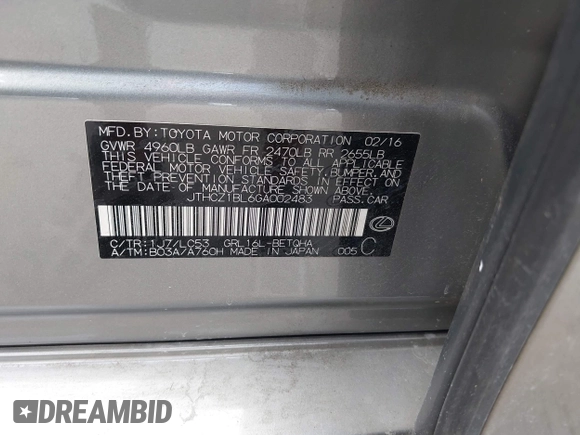 2016 Lexus GS 350 with VIN JTHCZ1BL6GA002483, listed as a IAAI auction lot 42512025 with 92,899 mi miles and . Bid and sale history available at DreamBid. Image 9.