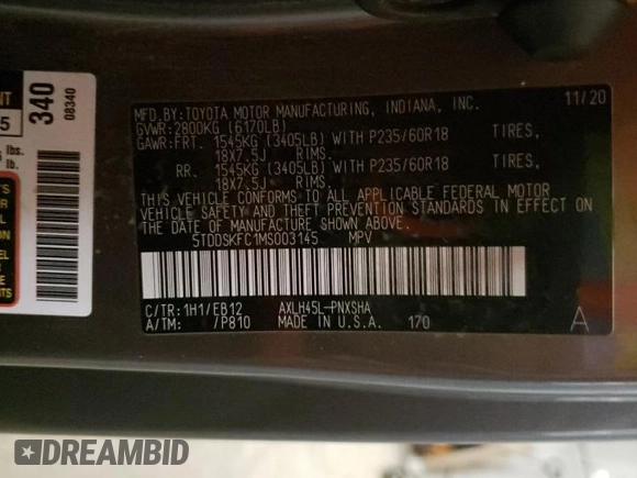 2021 Toyota Sienna XSE with VIN 5TDDSKFC1MS003145, listed as a Copart auction lot 85963334 with 74,145 mi miles and Salvage Title. Bid and sale history available at carsss.com. Image 14.