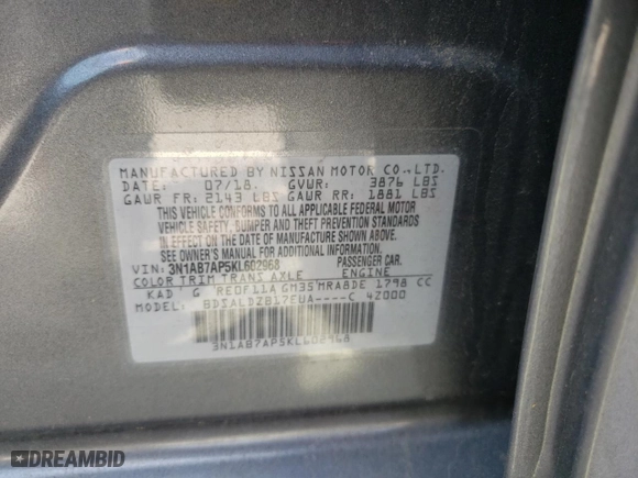 2019 Nissan Sentra SV with VIN 3N1AB7AP5KL602968, listed as a Copart auction lot 48366855 with 30,665 mi miles and Salvage Title. Bid and sale history available at carsss.com. Image 12.