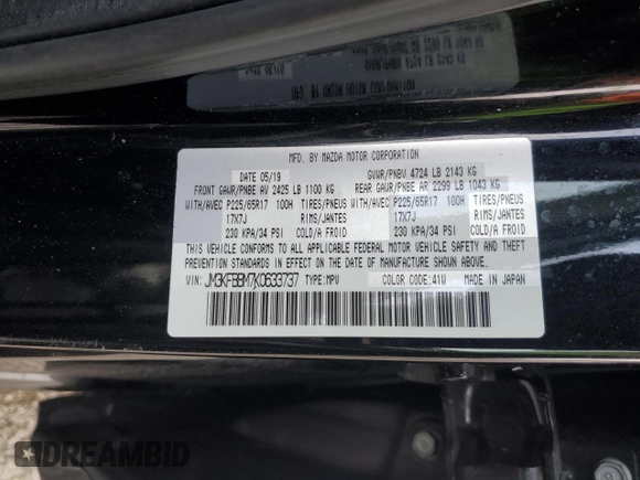 2019 Mazda CX-5 Sport with VIN JM3KFBBM7K0633737, listed as a Copart auction lot 45170645 with 76,023 mi miles and Salvage Title. Bid and sale history available at DreamBid. Image 15.