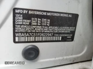 2015 BMW 5 Series 528i xDrive with VIN WBA5A7C51FD622947, listed as a Copart auction lot 63047135 with 189,938 mi miles and Salvage title. Bid and sale history available at DreamBid. Image 12.