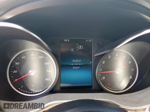 2019 Mercedes-Benz C 300 with VIN 55SWF8DB7KU283213, listed as a Copart auction lot 57432015 with 83,667 mi miles and Salvage title. Bid and sale history available at DreamBid. Image 9.