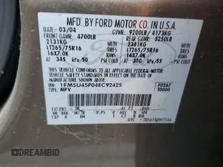 2004 Ford Excursion Eddie Bauer z VIN 1FMSU45P04EC92425, wystawiony jako Copart lot #59355215 z przebiegiem 2 284 375 mil mil oraz Czysty tytuł • Clean title. Historia ofert i sprzedaży dostępna na DreamBid. Obrazek 13.