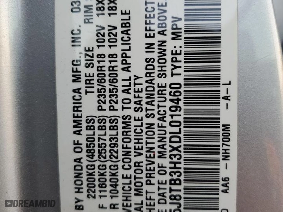 2013 Acura RDX with VIN 5J8TB3H3XDL019460, listed as a Copart auction lot 87080614 with 137,515 mi miles and Salvage Title. Bid and sale history available at carsss.com. Image 13.