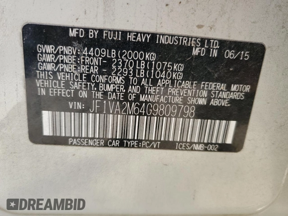 2016 Subaru WRX STI z VIN JF1VA2M64G9809798, wystawiony jako Copart lot #87480534 z przebiegiem 59 136 mil mil oraz Szkoda całkowita • Salvage title. Historia ofert i sprzedaży dostępna na DreamBid. Obrazek 13.