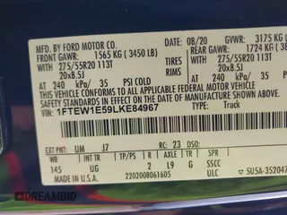 2020 Ford F-150 XL with VIN 1FTEW1E59LKE84967, listed as a IAAI auction lot 42519471 with Not provided miles and . Bid and sale history available at DreamBid. Image 9.