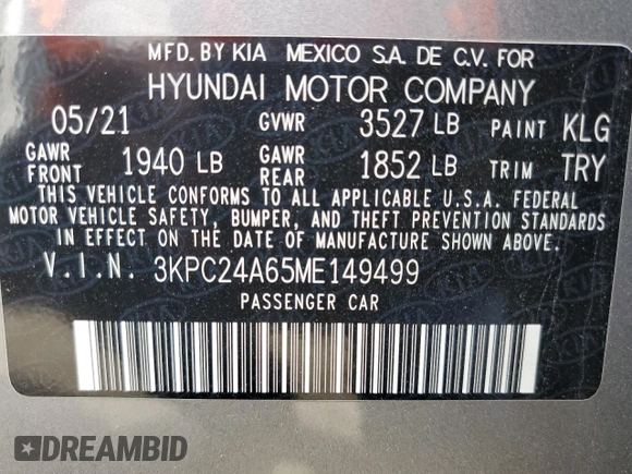 2021 Hyundai Accent SE z VIN 3KPC24A65ME149499, wystawiony jako Copart lot #72032043 z przebiegiem 53 262 mil mil oraz Szkoda całkowita • Salvage title. Historia ofert i sprzedaży dostępna na DreamBid. Obrazek 12.