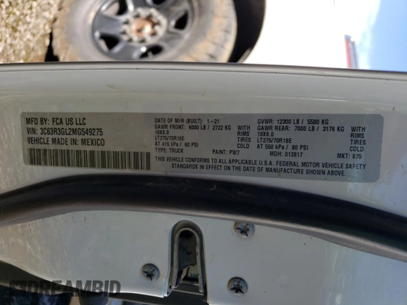 2021 Ram 3500 Tradesman with VIN 3C63R3GL2MG549275, listed as a Copart auction lot 52675934 with 0 mi miles and Salvage Title. Bid and sale history available at carsss.com. Image 12.