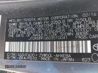 2016 Toyota Prius Two with VIN JTDKBRFU6G3510041, listed as a IAAI auction lot 42031473 with 157,885 mi miles. Bid and sale history available at carsss.com. Image 9.