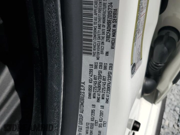 2014 FIAT 500L Trekking with VIN ZFBCFADH9EZ015734, listed as a Copart auction lot 57647185 with 67,302 mi miles and Salvage title. Bid and sale history available at DreamBid. Image 12.