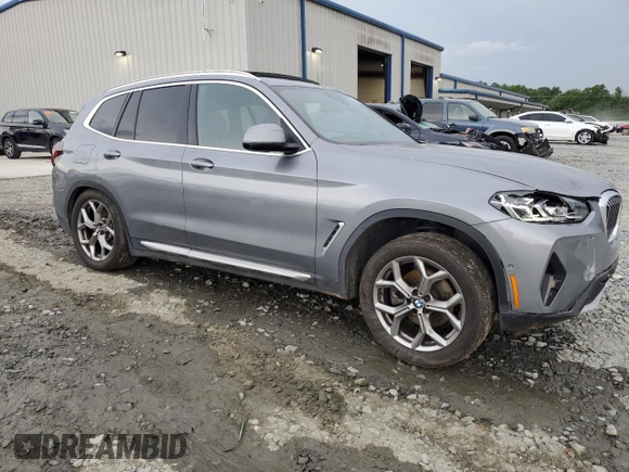 2023 BMW X3 xDrive30i with VIN 5UX53DP04P9S68659, listed as a Copart auction lot 54368385 with 26,650 mi miles and Salvage Title. Bid and sale history available at DreamBid. Image 4.