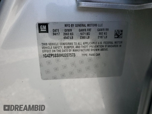 2017 Buick LaCrosse Essence with VIN 1G4ZP5SS8HU207573, listed as a Copart auction lot 55532085 with 62,660 mi miles and Salvage Title. Bid and sale history available at DreamBid. Image 12.