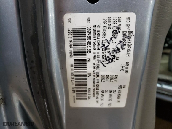2004 Dodge Caravan SXT with VIN 1D8GP45R14B601986, listed as a Copart auction lot 47097545 with 117,399 mi miles and Salvage Title. Bid and sale history available at carsss.com. Image 13.