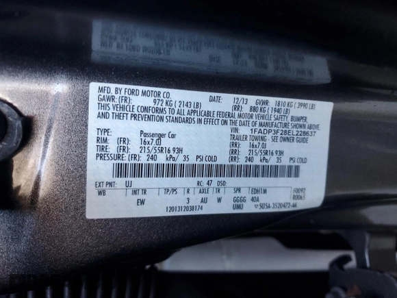 2014 Ford Focus SE with VIN 1FADP3F28EL228637, listed as a Copart auction lot 86216274 with 137,617 mi miles and Clean Title. Bid and sale history available at carsss.com. Image 12.