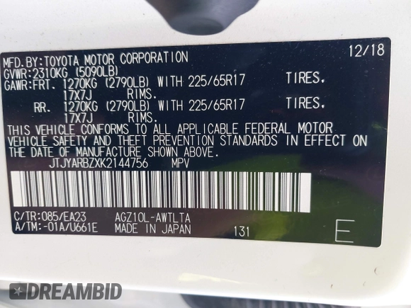 2019 Lexus NX 300 с VIN JTJYARBZXK2144756, выставлен на аукционе IAAI как лот 41568897 с пробегом 26 758 миль миль и . История ставок и продаж доступна на DreamBid. Изображение 9.
