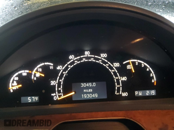 2001 Mercedes-Benz S-Class with VIN WDBNG75J31A174313, listed as a Copart auction lot 44076915 with 193,049 mi miles and Salvage Title. Bid and sale history available at carsss.com. Image 9.