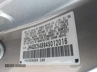 2004 Acura RSX with VIN JH4DC54894S012016, listed as a IAAI auction lot 41546713 with 181,106 mi miles. Bid and sale history available at carsss.com. Image 9.