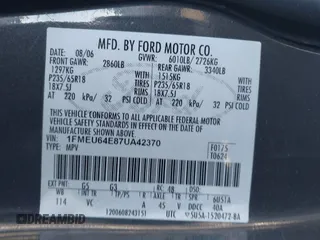 2007 Ford Explorer Eddie Bauer с VIN 1FMEU64E87UA42370, выставлен на аукционе IAAI как лот 41871176 с пробегом 156 223 миль миль и . История ставок и продаж доступна на DreamBid. Изображение 9.