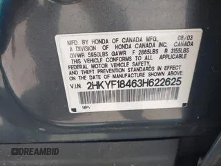 2003 Honda Pilot EX with VIN 2HKYF18463H622625, listed as a IAAI auction lot 41978601 with 152,512 mi miles. Bid and sale history available at carsss.com. Image 9.