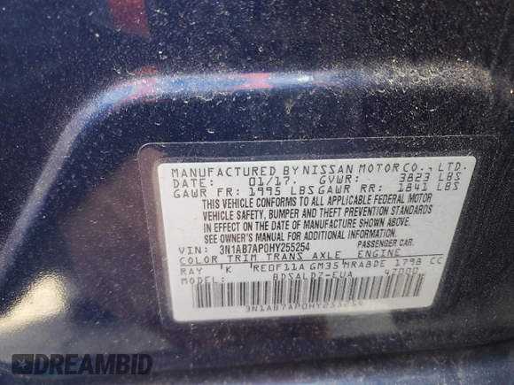 2017 Nissan Sentra S with VIN 3N1AB7AP0HY255254, listed as a Copart auction lot 51157815 with 94,254 mi miles and Salvage Title. Bid and sale history available at DreamBid. Image 12.