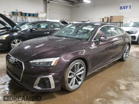 2021 Audi A5 Sportback S line Premium Plus with VIN WAUFACF56MA025896, listed as a Copart auction lot 46140244 with 39,531 mi miles and . Bid and sale history available at DreamBid. Image 1.
