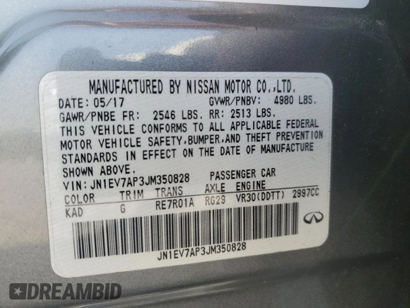 2018 Infiniti Q50 Luxe z VIN JN1EV7AP3JM350828, wystawiony jako Copart lot #56943575 z przebiegiem 39 686 mil mil oraz Szkoda całkowita • Salvage title. Historia ofert i sprzedaży dostępna na DreamBid. Obrazek 12.