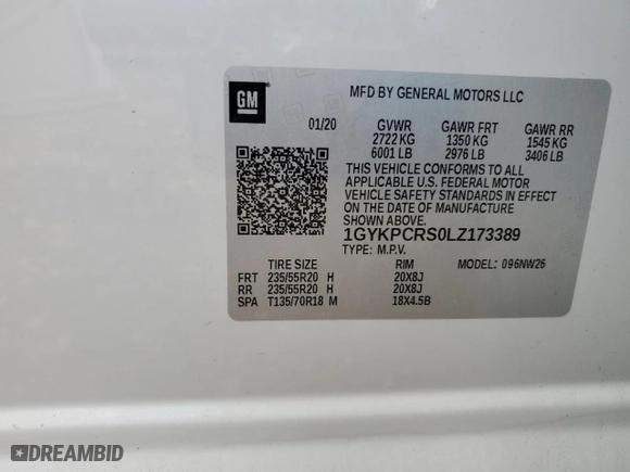 2020 Cadillac XT6 FWD Premium Luxury with VIN 1GYKPCRS0LZ173389, listed as a Copart auction lot 45647475 with 52,933 mi miles and Salvage Title. Bid and sale history available at carsss.com. Image 14.