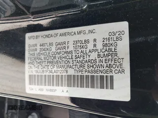 2020 Acura TLX with VIN 19UUB1F34LA012378, listed as a IAAI auction lot 41737171 with 101,420 mi miles and . Bid and sale history available at carsss.com. Image 9.